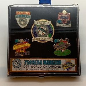 Vintage Florida Marlins World Series World Champions Pin Set 1997 & Case SEALED!